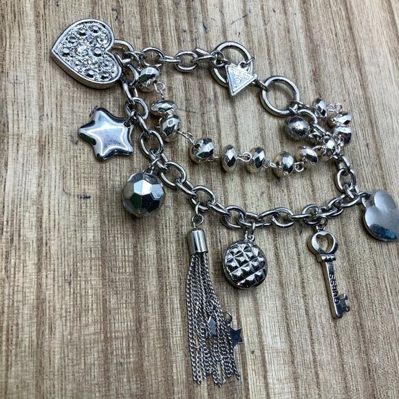 Guess Multi Strands Silver Tone Charms Toggle Bracelet - Picture 4 of 4